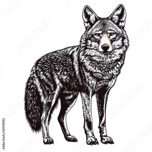 Majestic coyote in monochrome illustration.