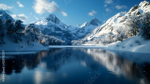 Wallpaper Mural Serene Winter Landscape with Snowy Mountains and Tranquil Lake Torontodigital.ca