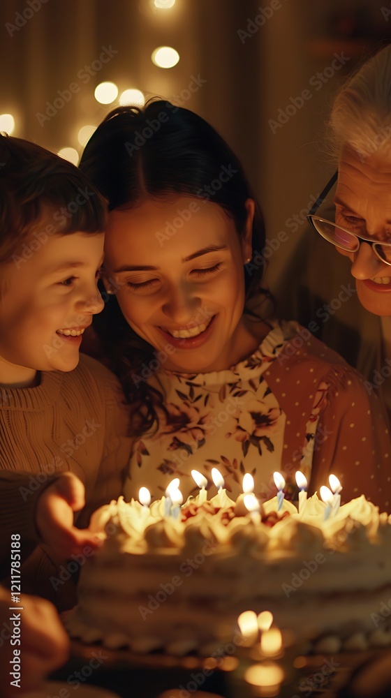 Family Celebrates Birthday With A Delicious Cake Family Celebrates Birthday With A Delicious Cake