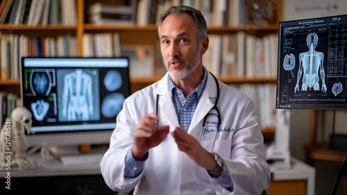 Doctor explaining medical scan results in office