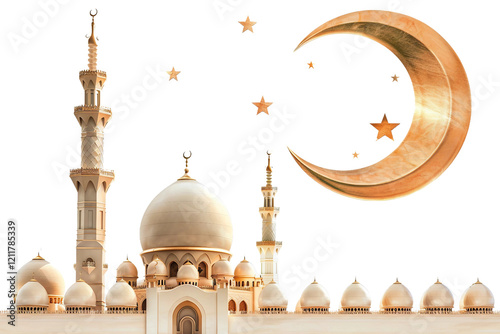 Mosque and moon Ramadan greeting card and poster, designed with elegance and spirituality to mark the holy month isolated on transparent background