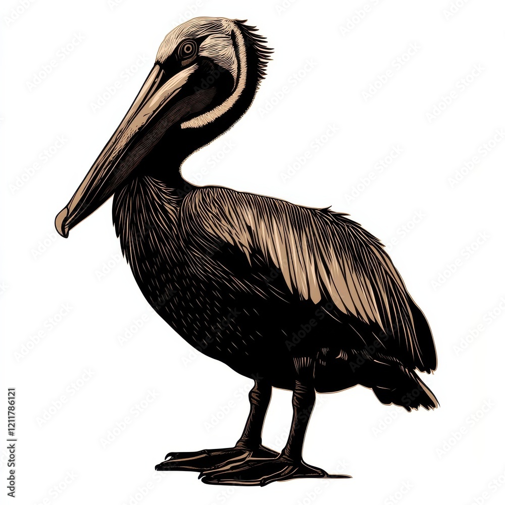 Fototapeta premium Brown Pelican illustration, detailed artwork.