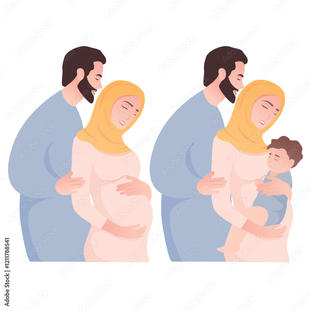 Vector image of a pregnant arab woman. Concept of motherhood and family with a child. Element for design Vector image of a pregnant arab woman. Concept of motherhood and family with a child. Element for design