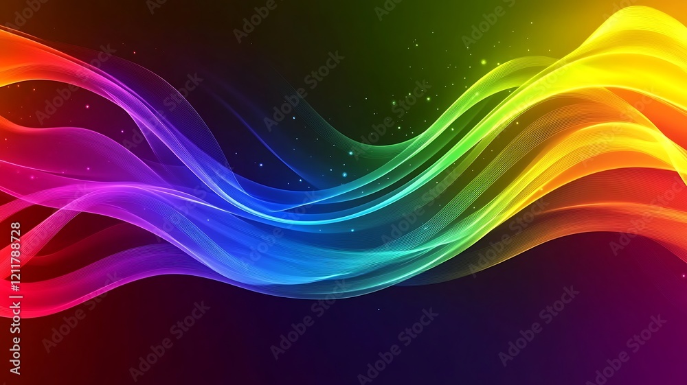 Fototapeta premium Abstract Rainbow Waves Flowing Across Dark Background