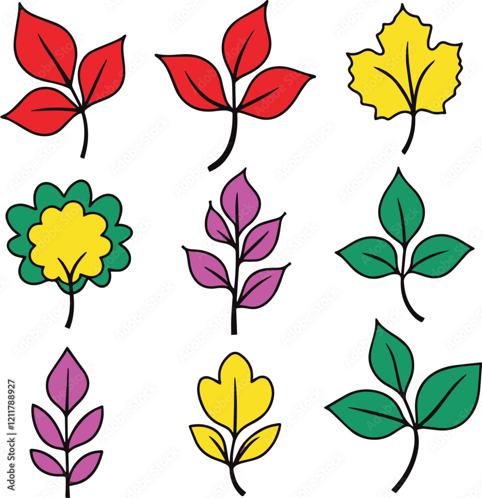 Set Pack of Flat Leaf Leaves element Plant Tropical Botanical illustration Set Pack of Flat Leaf Leaves element Plant Tropical Botanical illustration