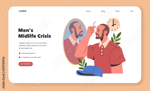 Men Midlife Crisis. Flat Vector Illustration