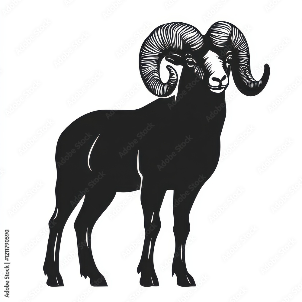 Majestic ram silhouette, bold black and white. Majestic ram silhouette, bold black and white.
