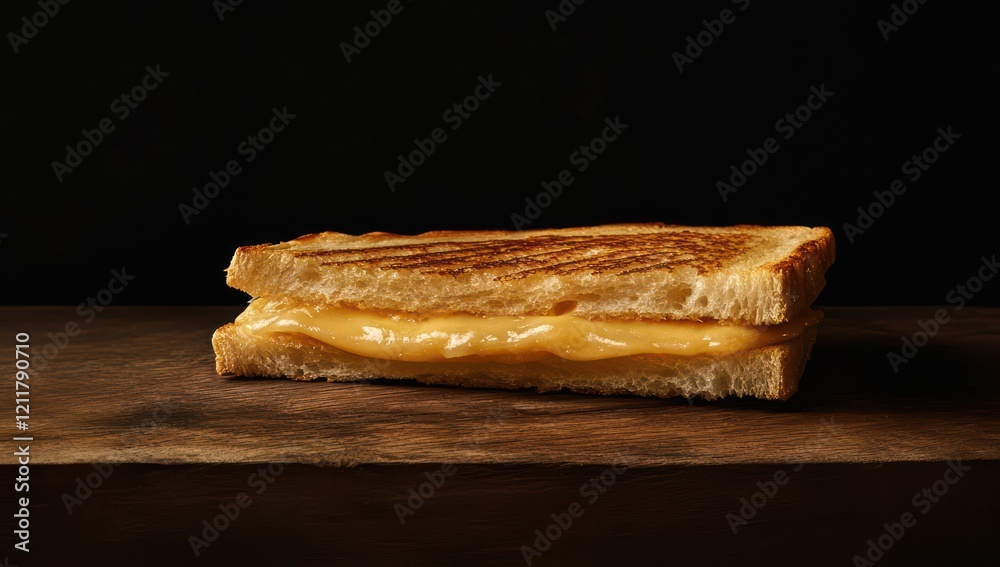 A delicious grilled cheese sandwich with a golden crust and melted cheddar, on a rustic wooden board against a dark background. A delicious grilled cheese sandwich with a golden crust and melted cheddar, on a rustic wooden board against a dark background.
