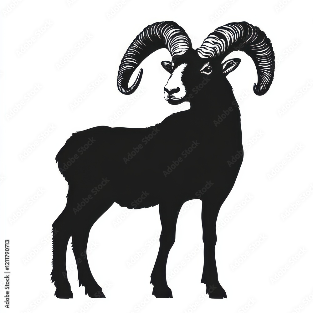 Majestic ram silhouette, striking pose. Majestic ram silhouette, striking pose.