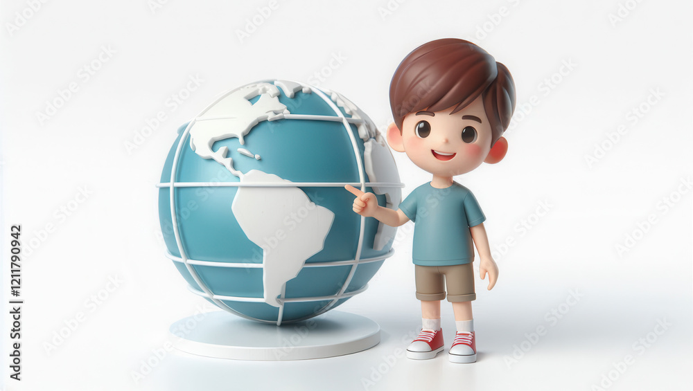 Child pointing at globe classroom illustration education indoor geography awareness Child pointing at globe classroom illustration education indoor geography awareness