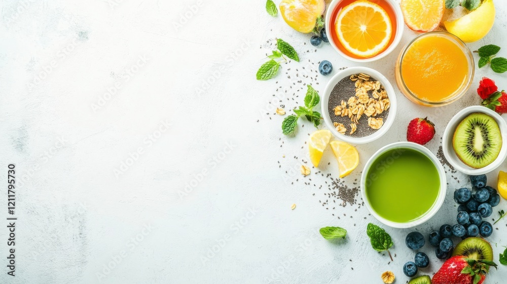 Fresh Healthy Breakfast Smoothie Bowl Flat Lay Fresh Healthy Breakfast Smoothie Bowl Flat Lay