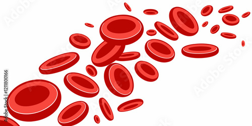 Flowing red blood cells isolated on white background. Flowing Red Blood Cells Illustration: Dynamic Medical and Biological Visualization.