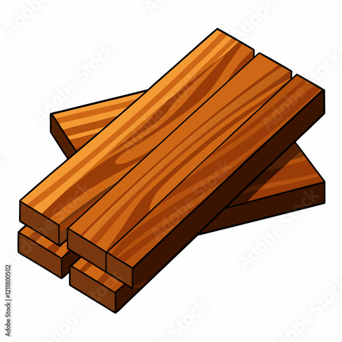 Isolated 2x4 wood boards isolated on white background. Stacked Wooden Planks Illustration: Natural Lumber Design.