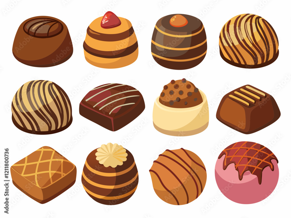 Elegant Collection of Chocolate Truffles and Pralines: Gourmet Sweet Treats in 12 Unique Designs. Elegant Collection of Chocolate Truffles and Pralines: Gourmet Sweet Treats in 12 Unique Designs.