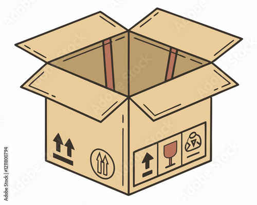 3D Realistic Open Box Parcel Icon: Minimal Unboxing Design on White Background.