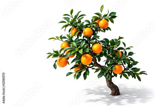 Abundant orange bonsai tree isolated on white background, for design