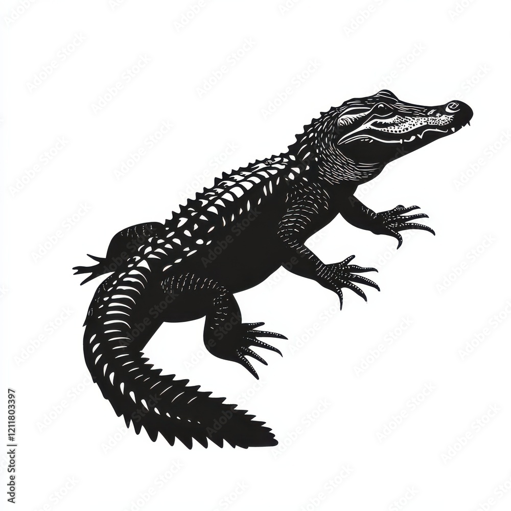 Fototapeta premium Black and white alligator illustration