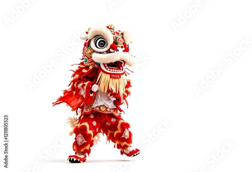 Lion Dance Costume Performance, Studio, White Background, Celebration lunar New Year