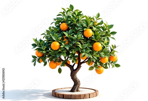 Lush Orange Bonsai Tree, Studio Shot, White Background, Fruit Abundance