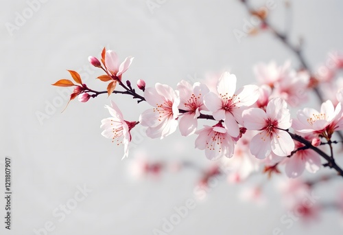 Pink cherry blossoms blooming outdoors, spring background, nature card