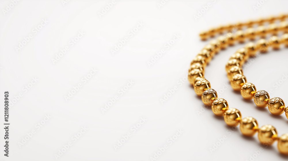 Obraz premium Golden misbaha resting on white background: minimalist illustration with copy space