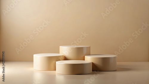 Wallpaper Mural Three podiums on beige background for product stage promotion, product display, podium, presentation, promotion, stage Torontodigital.ca