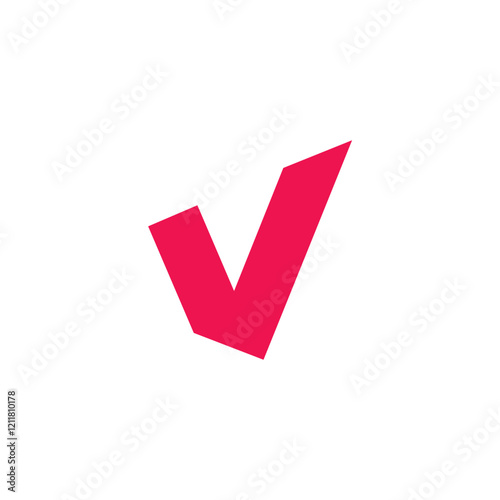A stylized red checkmark or tick mark, a symbol commonly used to indicate completion, approval, or correctness.