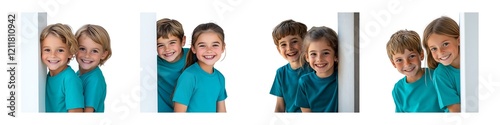 children peeking out with smile isolated on transparent background