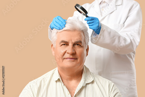 Doctor with magnifier exami...
