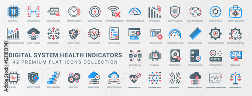 system health indicators flat icon set 42 flat icons used represent health system, monitoring quarantine degraded scanning