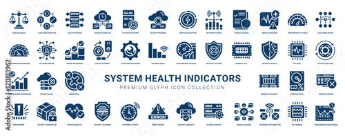 system health indicators glyph icon set icons indicate health system, diagnostics optimization maintenance reliability