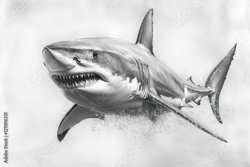 Great white shark, detailed pencil drawing. photo