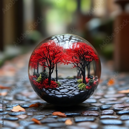 Glass Sphere Encapsulating a Serene Autumnal Path photo