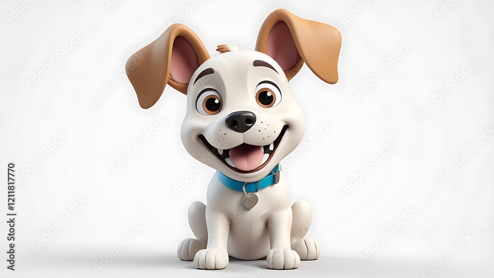Minimal cartoon dog icon with floppy ears and a happy face, isolated on a white background, 3D rendering. Minimal cartoon dog icon with floppy ears and a happy face, isolated on a white background, 3D rendering.
