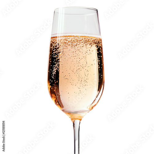 A glass of sparkling ros? champagne, bubbles rising to the surface. Festive and celebratory drink.