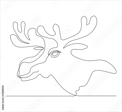 One continuous line drawing of moose deer elk. single line of minimalist moose deer illustration. editable stroke