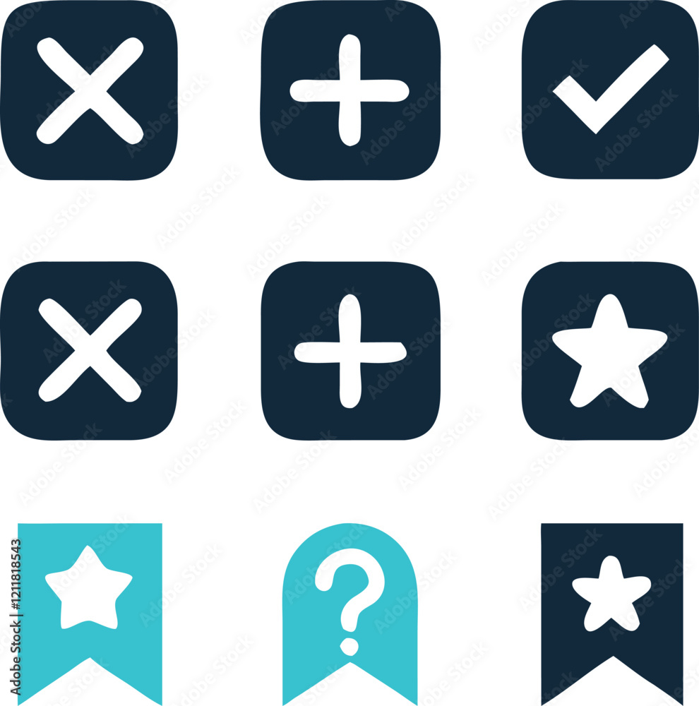 Obraz premium User Interface Icons for Adding, Removing, and Marking Items