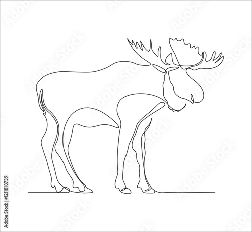 One continuous line drawing of moose deer elk. single line of minimalist moose deer illustration. editable stroke