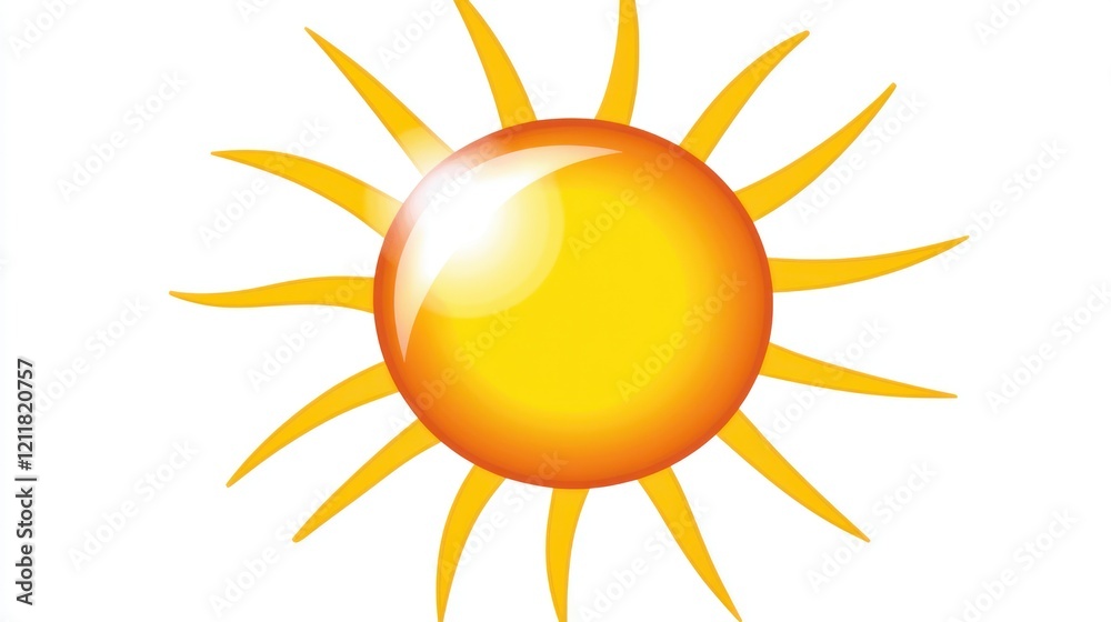 Stylized glowing yellow sun illustration with orange gradient on white background Stylized glowing yellow sun illustration with orange gradient on white background