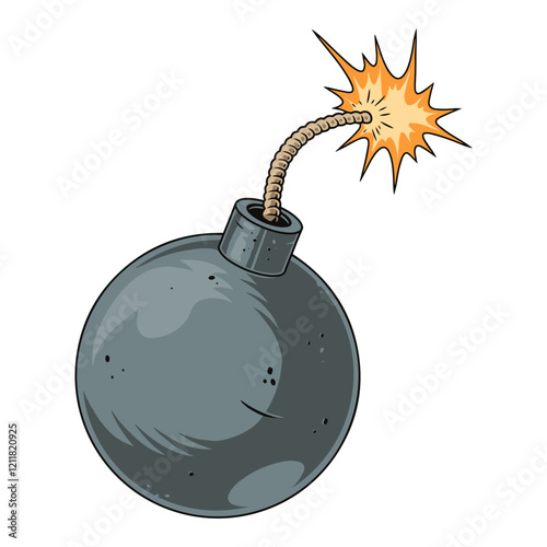 Cartoon bomb with a lit fuse and spark