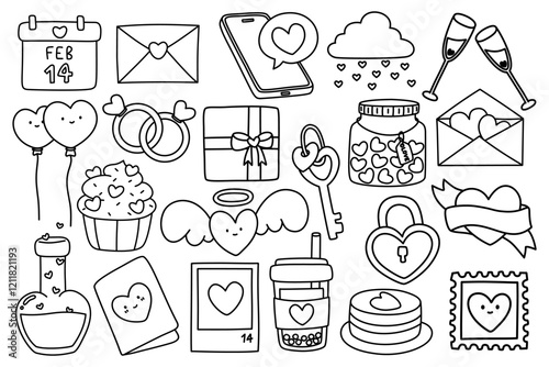 Valentines day set doodle outline
