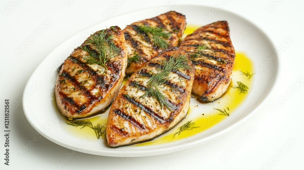 Grilled fish fillets with dill and olive oil. Grilled fish fillets with dill and olive oil.