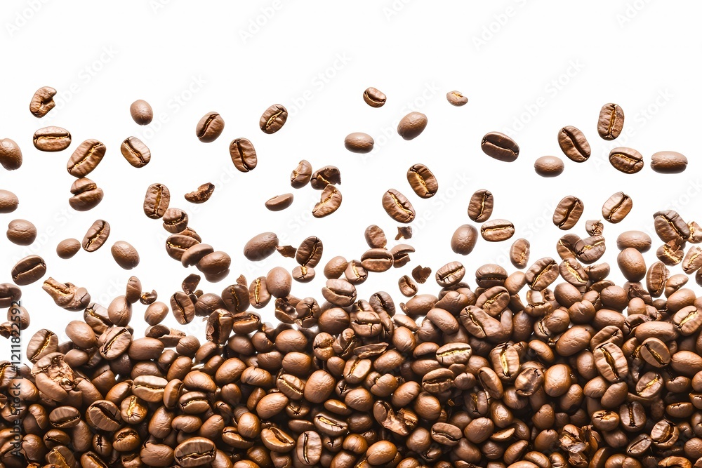 Naklejka premium Roasted Coffee Beans Falling and Piling High