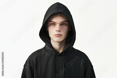 3D Rendering of a Teenager in a Black Hoodie Isolated on White Background