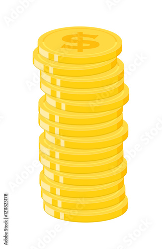 積み重なった通貨ドルのコイン - 貯蓄や収入、お金が貯まるイメージのイラスト素材