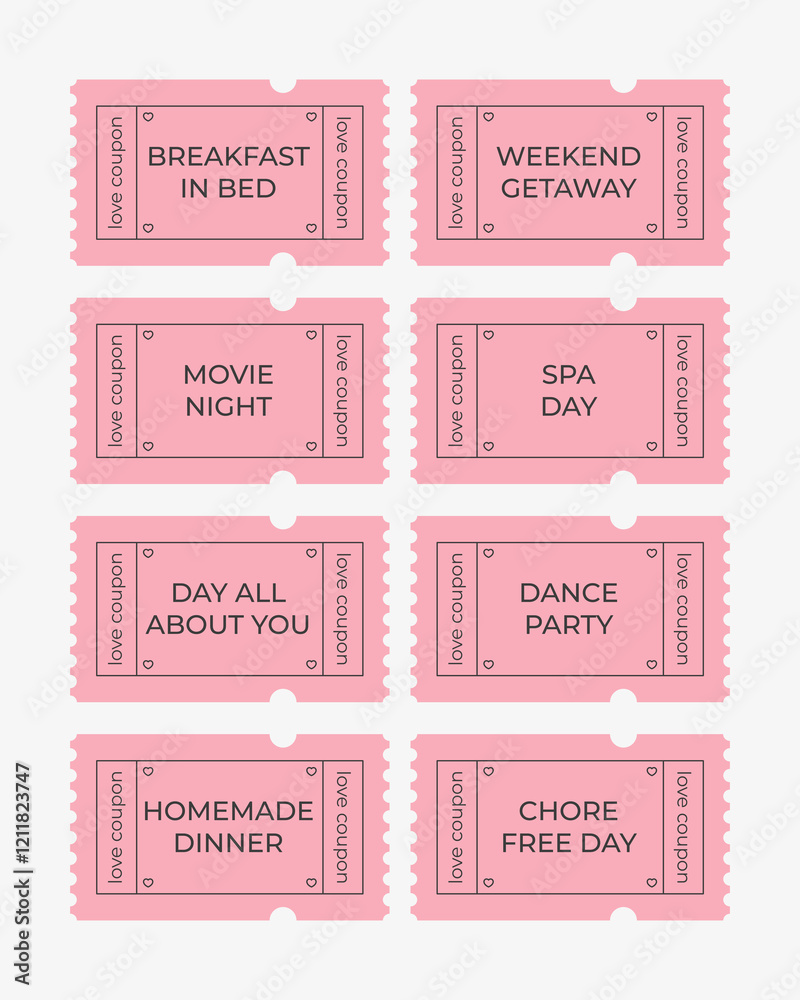Coupon book for Valentines day. Love night tickets Best gift. Set coupons
