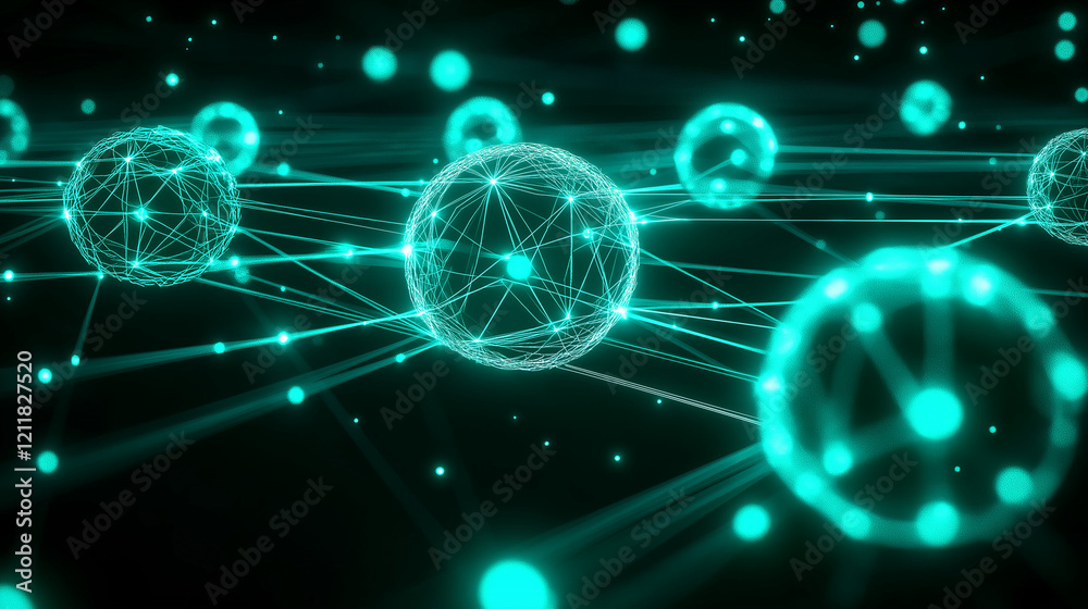 Abstract Digital Web Glowing Network of Data and Innovation
