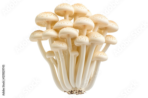White Enoki mushroom isolated on a white transparent background.