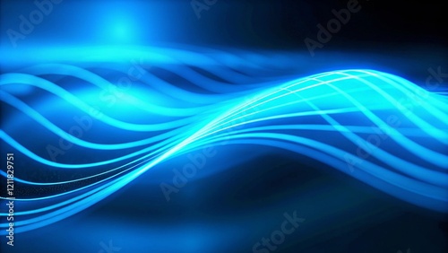 Glowing blue abstract wave on dark, shiny motion, magic space light. Techno abstract background, futuristic energy flow, dynamic neon swirl, digital fantasy flare, virtual cosmic stream