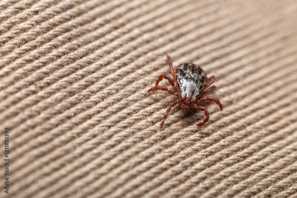 Obraz premium Wood Tick Moving Across Fabric Texture